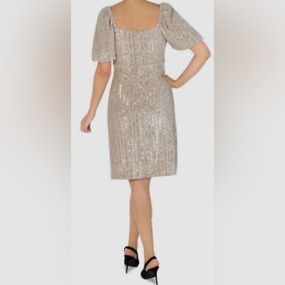 Julia Jordan Women's Ivory Sequin Fit & Flare Velvet Sheath Dress Size 14 - Picture 16 of 16